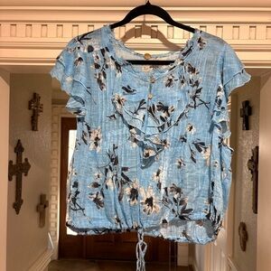 Free People Light Blue Floral Blouse